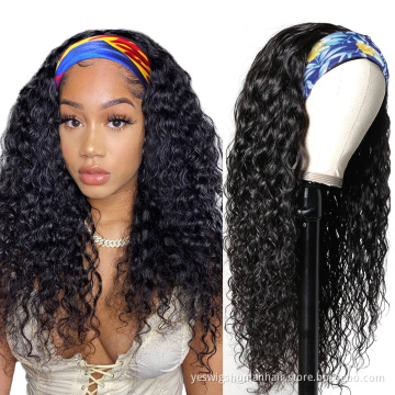 Factory Supplier Wholesale Very Popular 180% Density Wigs Brazilian Virgin None Lace Wig Headband Wigs For Black Women In Stock
